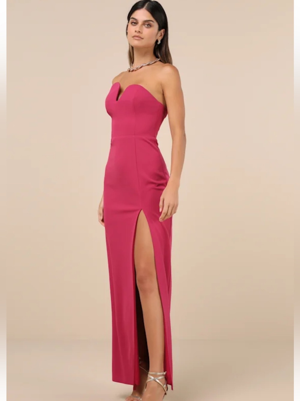 NWT! Lulus Iconic Excellence Magenta Asymmetrical Strapless Maxi Dress. Medium
